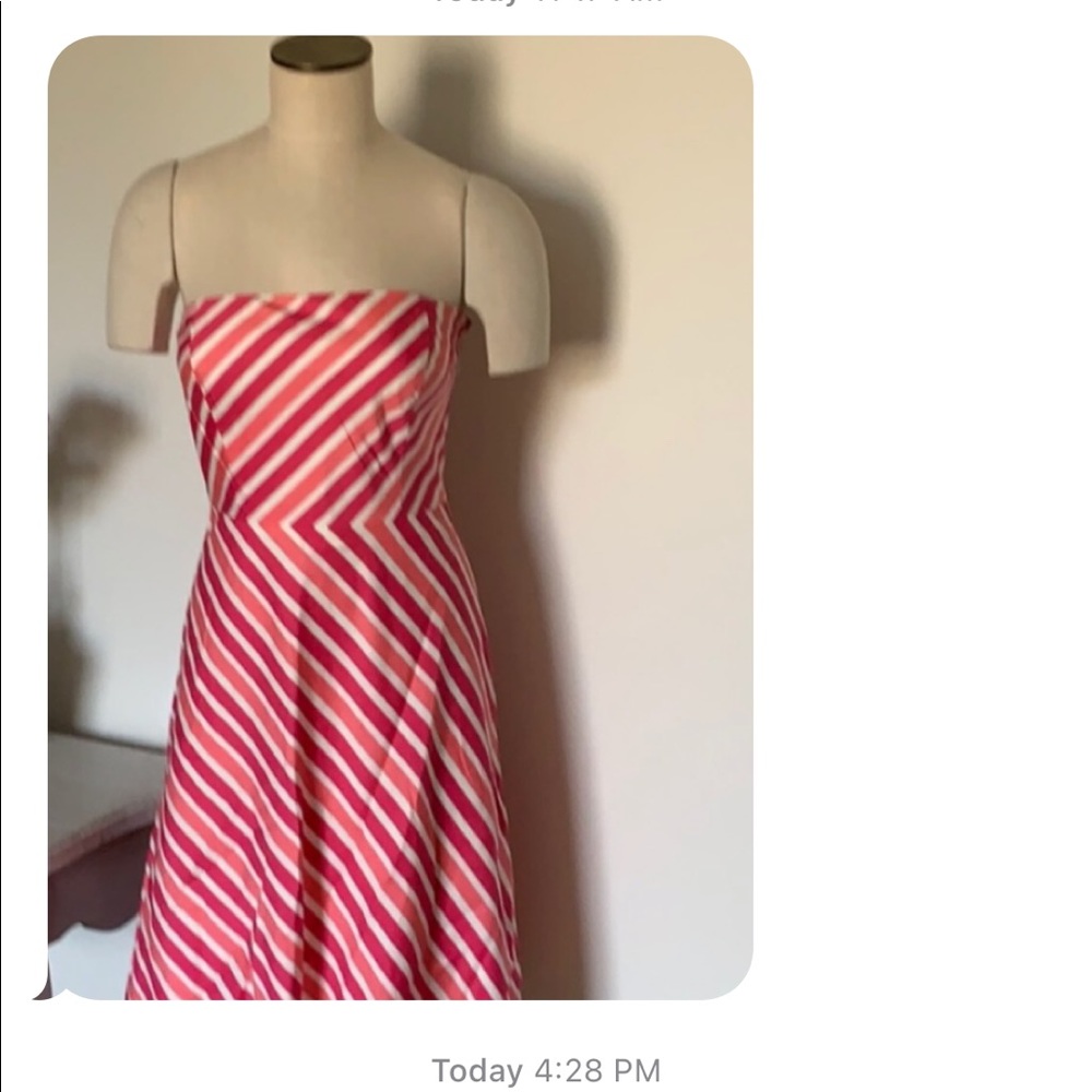 Ann Taylor Petites Pink Striped Strapless Dress